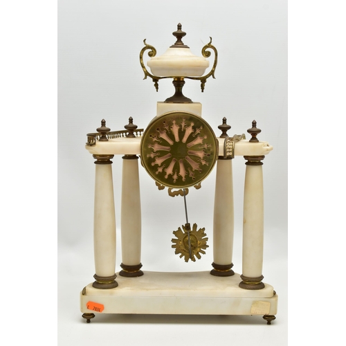 206 - A LATE 19TH CENTURY FRENCH WHITE MARBLE AND GILT METAL CLOCK GARNITURE, the clock with urn surmount ... 