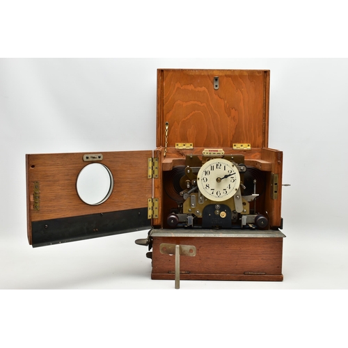 207 - A 20TH CENTURY ENGLISH CLOCK SYSTEMS LTD OAK AND LAMINATE CASED TIME RECORDING CLOCK, the rectangula... 