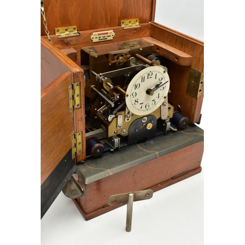 207 - A 20TH CENTURY ENGLISH CLOCK SYSTEMS LTD OAK AND LAMINATE CASED TIME RECORDING CLOCK, the rectangula... 