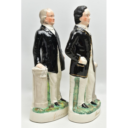 209 - A PAIR OF VICTORIAN STAFFORDSHIRE POTTERY FLATBACK PORTRAIT FIGURES OF 'GLADSTONE' AND 'BEACONSFIELD... 