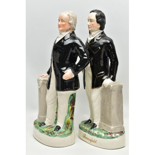 209 - A PAIR OF VICTORIAN STAFFORDSHIRE POTTERY FLATBACK PORTRAIT FIGURES OF 'GLADSTONE' AND 'BEACONSFIELD... 