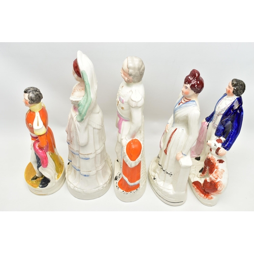 210 - FIVE VICTORIAN STAFFORDSHIRE POTTERY PORTRAIT FIGURES, comprising Duchess of Edinburgh, Princess May... 