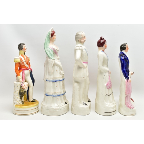 210 - FIVE VICTORIAN STAFFORDSHIRE POTTERY PORTRAIT FIGURES, comprising Duchess of Edinburgh, Princess May... 