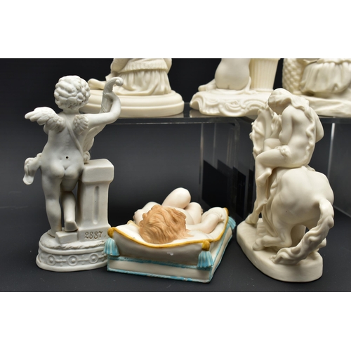 126 - FIVE VARIOUS 19TH AND EARLY 20TH CENTURY PARIAN FIGURES AND TWO CONTINENTAL BISQUE FIGURES, comprisi... 