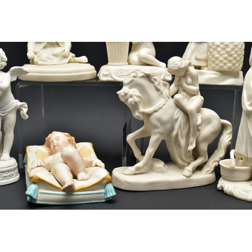 126 - FIVE VARIOUS 19TH AND EARLY 20TH CENTURY PARIAN FIGURES AND TWO CONTINENTAL BISQUE FIGURES, comprisi... 