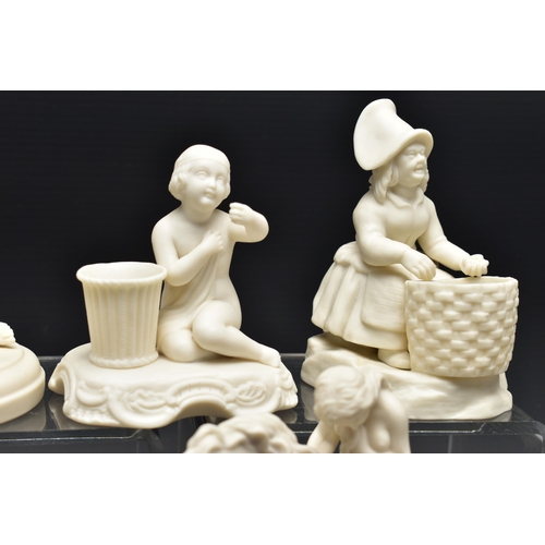 126 - FIVE VARIOUS 19TH AND EARLY 20TH CENTURY PARIAN FIGURES AND TWO CONTINENTAL BISQUE FIGURES, comprisi... 