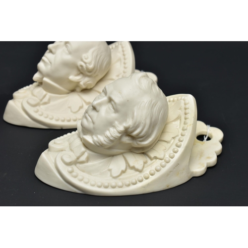 127 - TWO VICTORIAN PARIAN FIRST PERIOD W.H. GOSS WALL VASES MODELLED AS JOHN BRIGHT AND BEACONSFIELD (DIS... 