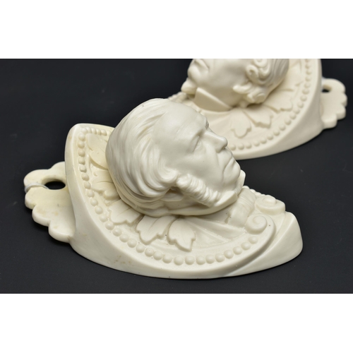 127 - TWO VICTORIAN PARIAN FIRST PERIOD W.H. GOSS WALL VASES MODELLED AS JOHN BRIGHT AND BEACONSFIELD (DIS... 