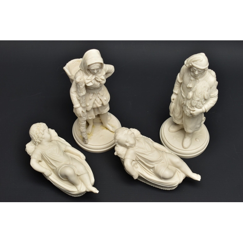 128 - A PAIR OF 19TH CENTURY COPELAND PARIAN FIGURES OF A BOULOGNE FISHERMAN AND HIS COMPANION, modelled a... 