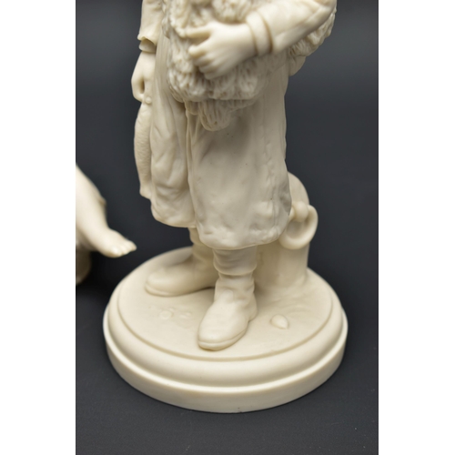 128 - A PAIR OF 19TH CENTURY COPELAND PARIAN FIGURES OF A BOULOGNE FISHERMAN AND HIS COMPANION, modelled a... 