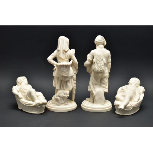 128 - A PAIR OF 19TH CENTURY COPELAND PARIAN FIGURES OF A BOULOGNE FISHERMAN AND HIS COMPANION, modelled a... 