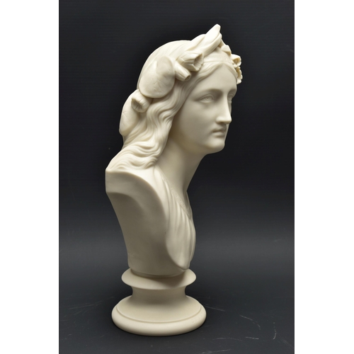 137 - A 19TH CENTURY COPELAND PARIAN BUST 'OENONE', impressed title to back and 'W C MARSHALL RA SC PUB JA... 