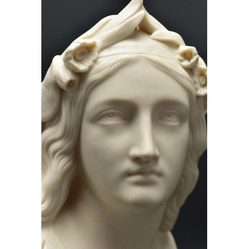 137 - A 19TH CENTURY COPELAND PARIAN BUST 'OENONE', impressed title to back and 'W C MARSHALL RA SC PUB JA... 