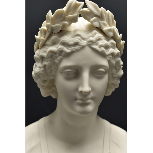 138 - A 19TH CENTURY PARIAN BUST OF PEACE, PROBABLY WORCESTER AND A W.H. GOSS PARIAN BUST OF CLYTIE, both ... 