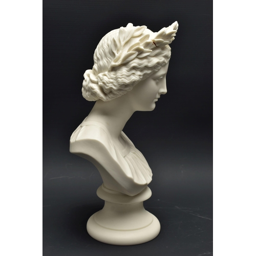 138 - A 19TH CENTURY PARIAN BUST OF PEACE, PROBABLY WORCESTER AND A W.H. GOSS PARIAN BUST OF CLYTIE, both ... 