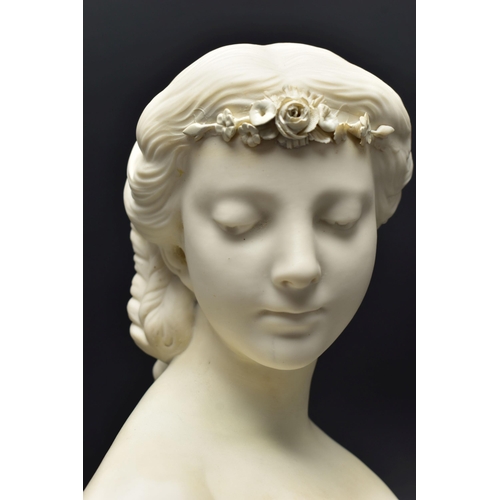 138 - A 19TH CENTURY PARIAN BUST OF PEACE, PROBABLY WORCESTER AND A W.H. GOSS PARIAN BUST OF CLYTIE, both ... 