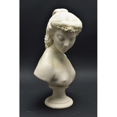 138 - A 19TH CENTURY PARIAN BUST OF PEACE, PROBABLY WORCESTER AND A W.H. GOSS PARIAN BUST OF CLYTIE, both ... 