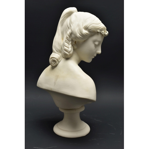 138 - A 19TH CENTURY PARIAN BUST OF PEACE, PROBABLY WORCESTER AND A W.H. GOSS PARIAN BUST OF CLYTIE, both ... 