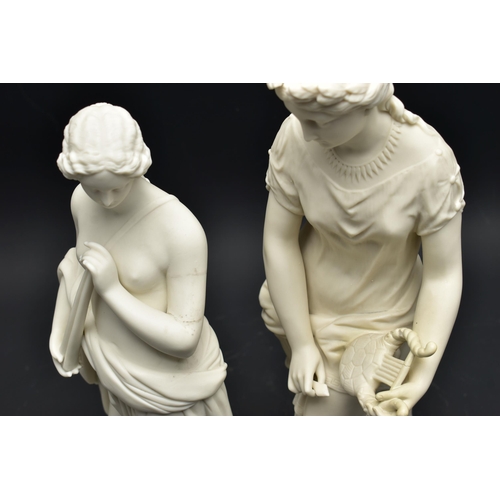 142 - A 19TH CENTURY COPELAND PARIAN FIGURE 'SAPPHO', designed by W. Theed, modelled as standing holding a... 