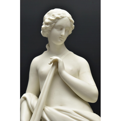 142 - A 19TH CENTURY COPELAND PARIAN FIGURE 'SAPPHO', designed by W. Theed, modelled as standing holding a... 