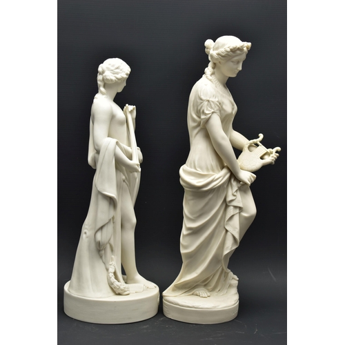 142 - A 19TH CENTURY COPELAND PARIAN FIGURE 'SAPPHO', designed by W. Theed, modelled as standing holding a... 