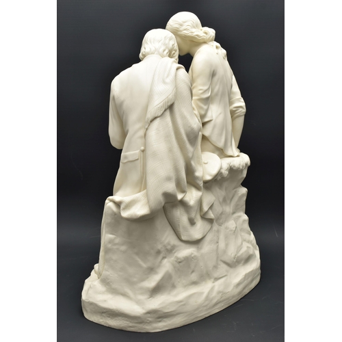 143 - A 19TH CENTURY COPELAND PARIAN FIGURE GROUP OF BURNS AND HIGHLAND MARY, modelled as a couple seated ... 