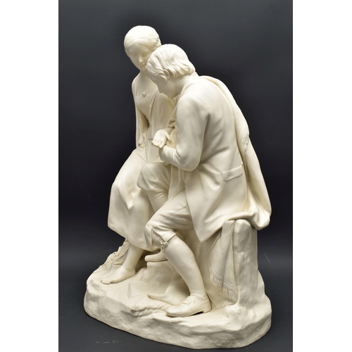 143 - A 19TH CENTURY COPELAND PARIAN FIGURE GROUP OF BURNS AND HIGHLAND MARY, modelled as a couple seated ... 