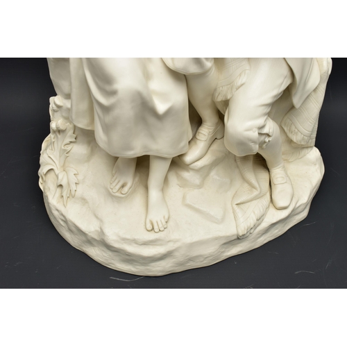 143 - A 19TH CENTURY COPELAND PARIAN FIGURE GROUP OF BURNS AND HIGHLAND MARY, modelled as a couple seated ... 