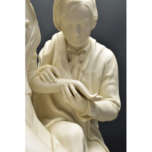 143 - A 19TH CENTURY COPELAND PARIAN FIGURE GROUP OF BURNS AND HIGHLAND MARY, modelled as a couple seated ... 