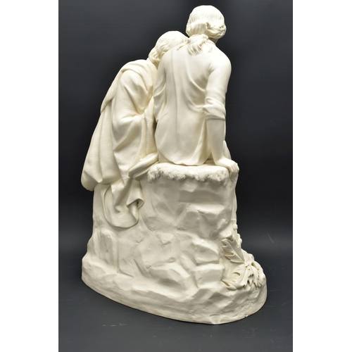 143 - A 19TH CENTURY COPELAND PARIAN FIGURE GROUP OF BURNS AND HIGHLAND MARY, modelled as a couple seated ... 