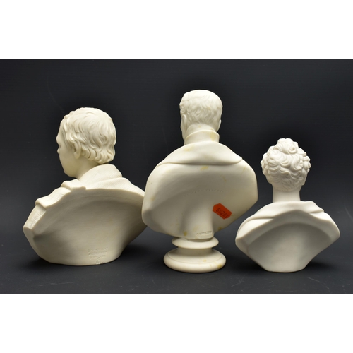 150 - TWO 19TH CENTURY SMALL COPELAND PARIAN PORTRAIT BUSTS AND ANOTHER, the Copeland comprising Duke of W... 