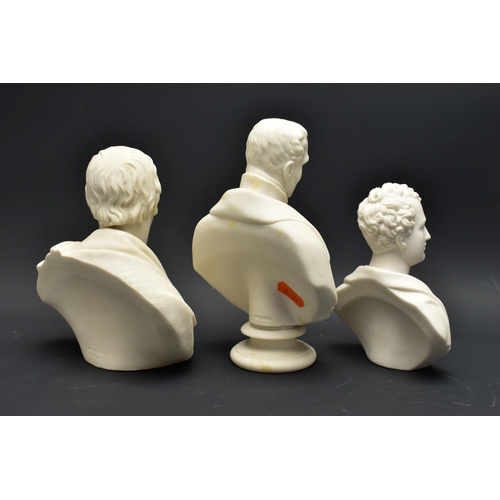 150 - TWO 19TH CENTURY SMALL COPELAND PARIAN PORTRAIT BUSTS AND ANOTHER, the Copeland comprising Duke of W... 