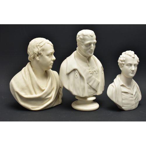 150 - TWO 19TH CENTURY SMALL COPELAND PARIAN PORTRAIT BUSTS AND ANOTHER, the Copeland comprising Duke of W... 