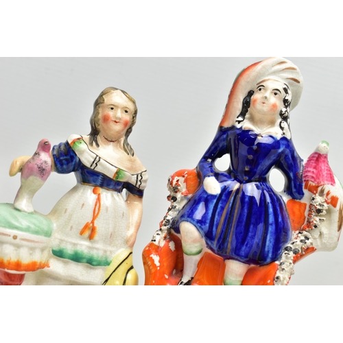 218 - SEVEN VICTORIAN STAFFORDSHIRE POTTERY FIGURES AND GROUPS, comprising a group of Prince of Wales and ... 