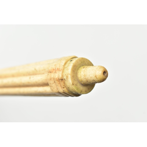 220 - A 19TH CENTURY WHALE BONE WALKING STICK, lacks handle, the single piece shaft with reeded, cross hat... 