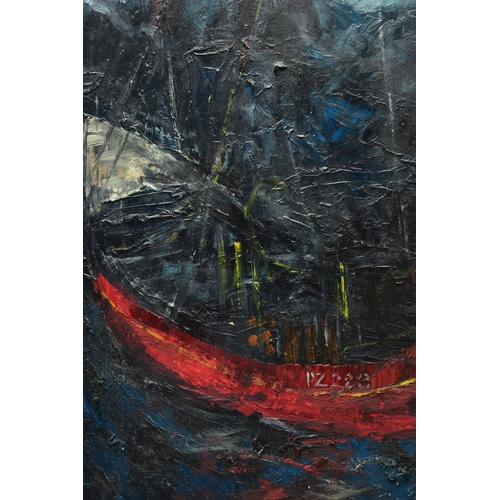 284 - GRAHAM BENTON R.B.S.A (BRITISH 1934-2022) 'NIGHT HARBOUR' AN ABSTRACT COMPOSITION, signed and dated ... 