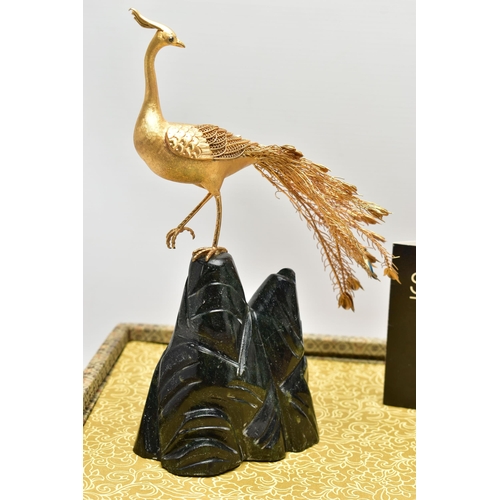 41 - FOUR BOXED SÚHAI CHINESE SILVER GILT AND ENAMEL BIRD FIGURES, comprising a limited edition Peking Pe... 