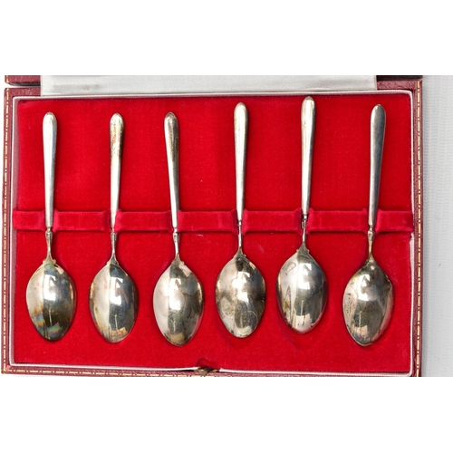 45 - A CASED SET OF SIX ELIZABETH II SILVER AND ENAMEL COFFEE SPOONS, the bowl of each spoon painted with... 