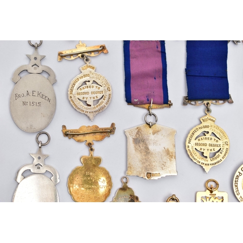 52 - A COLLECTION OF SILVER GILT AND ENAMEL MASONIC MEDALLIONS AND OTHER SIMILAR ITEMS, to include two AE... 