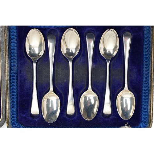 54 - THREE CASED SETS OF TEASPOONS AND COFFEE SPOONS, comprising a set of six Old English pattern coffee ... 