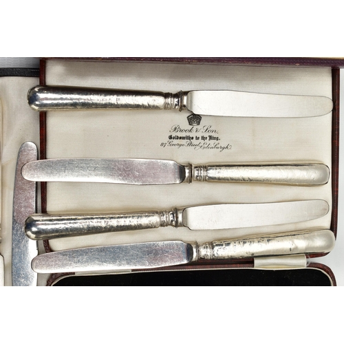 55 - A PARCEL OF CASED AND LOOSE SILVER AND SILVER HANDLED CUTLERY AND FLATWARE, comprising a cased set o... 