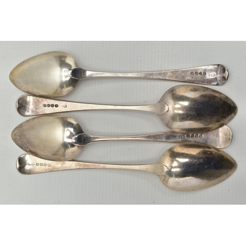 100 - FOUR GEORGE III WILLIAM BATEMAN OLD ENGLISH PATTERN TABLESPOONS, all engraved with initials, three L... 