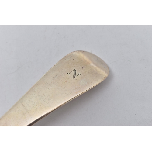 102 - A GEORGE III SILVER OLD ENGLISH PATTERN SOUP LADLE, engraved initial 'N', maker's mark partially rub... 