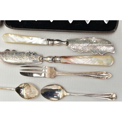 106 - A PARCEL OF 19TH AND 20TH CENTURY CASED AND LOOSE SILVER CUTLERY AND FLATWARE, comprising a set of s... 