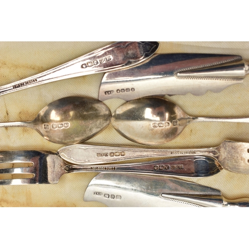 106 - A PARCEL OF 19TH AND 20TH CENTURY CASED AND LOOSE SILVER CUTLERY AND FLATWARE, comprising a set of s... 