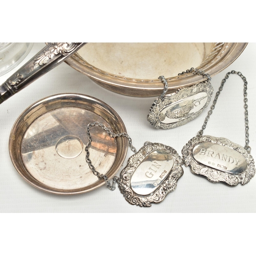 108 - AN ASSORTMENT OF SILVER ITEMS, to include a Edwardian glass vase fitted with a silver rim, hallmarke... 