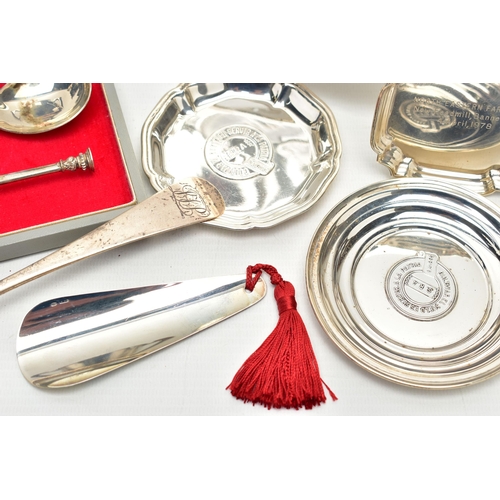 90 - AN ASSORTMENT OF SILVER AND WHITE METAL ITEMS, to include a cased pair of Elizabeth II replicas of T... 