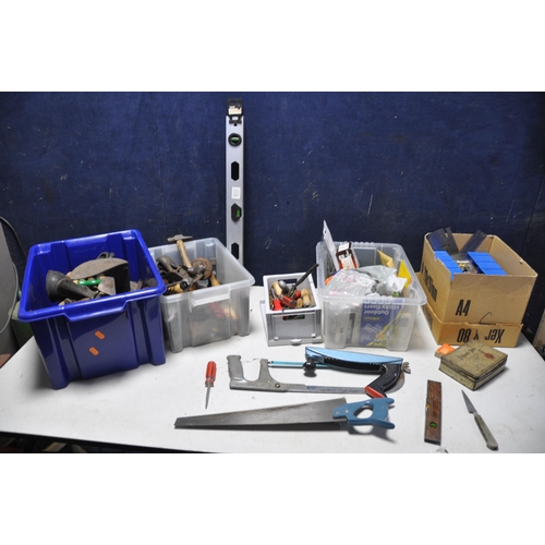 1063 - TWO BOXES OF TOOLS to include mostly vintage tools, hammers, files, hand drills, screwdrivers, g-cla... 