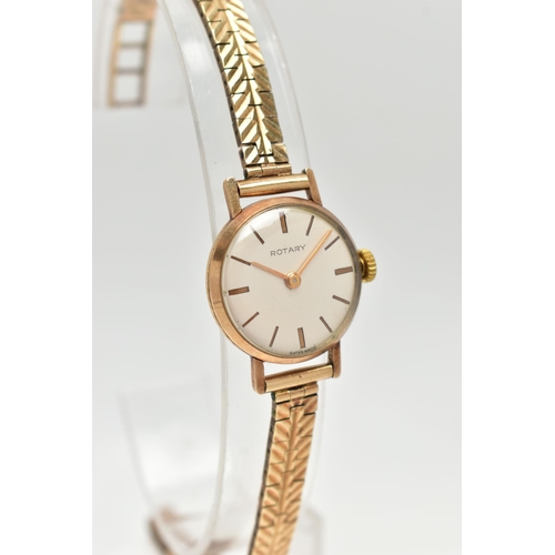 24 - A LADY'S 9CT GOLD 'ROTARY' WRISTWATCH, manual wind, round silver dial signed 'Rotary', baton markers... 