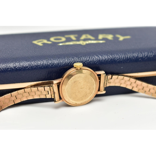 24 - A LADY'S 9CT GOLD 'ROTARY' WRISTWATCH, manual wind, round silver dial signed 'Rotary', baton markers... 